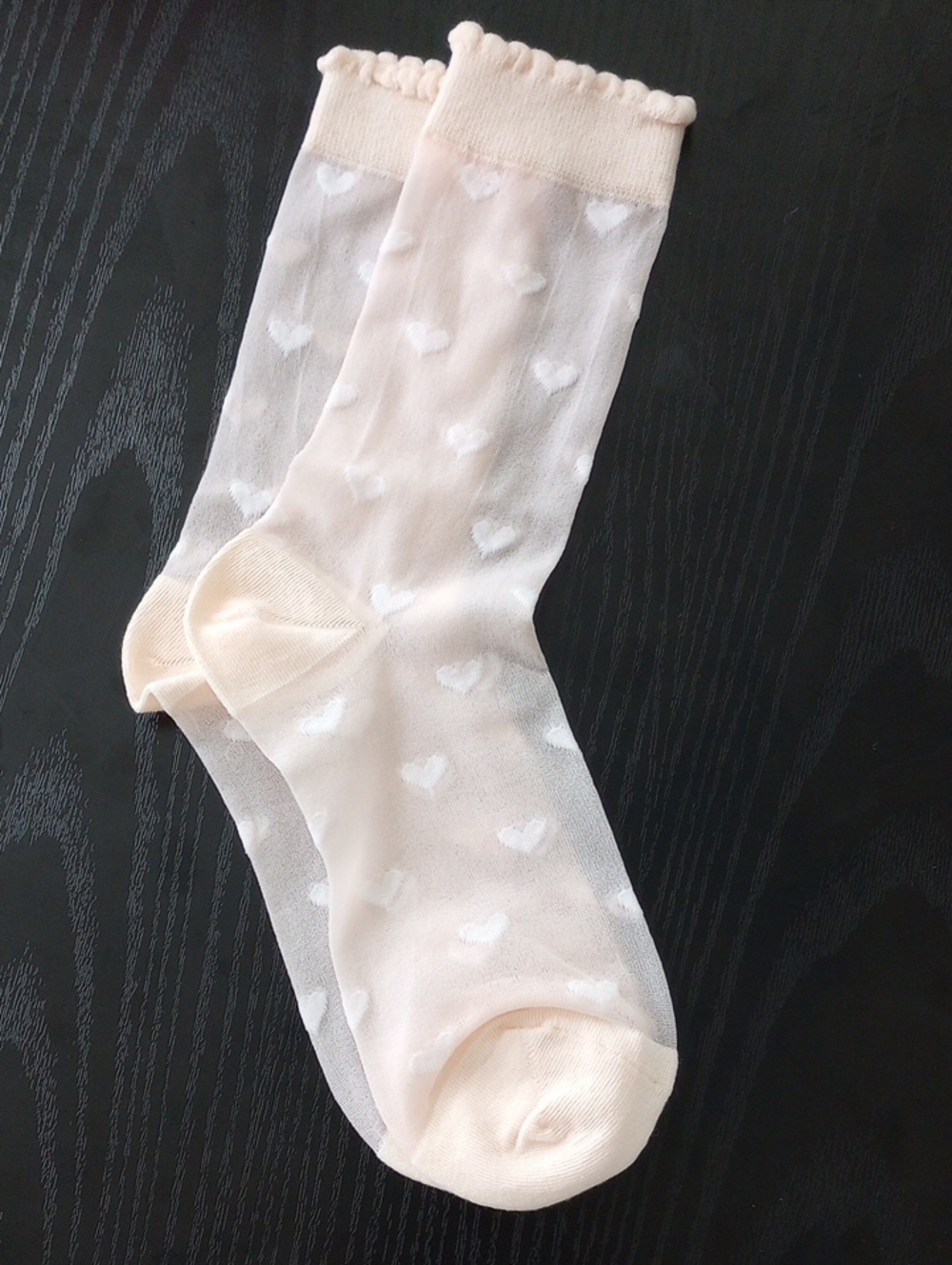 Sheer Hearts Crew Mid calf Socks Pastel Pink